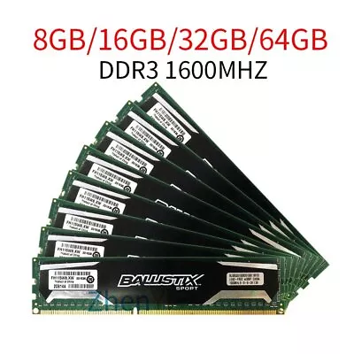 64GB 32GB 16GB 8GB DDR3 1600MHz DIMM Memory RAM Crucial Ballistix Sport LOT UK • £16.79