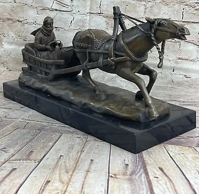 Signed Gornik Man Horse Sleigh Racing Bronze Memorabilia Sculpture Hot Cast Deal • $399