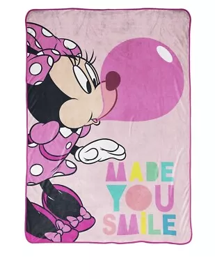 Disney Minnie Mouse Made You Smile Kids Blanket 62x90 Damage On Cardboard Wrap * • $9.99