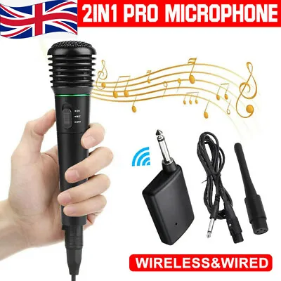 UK Wireless Microphone DJ Dynamic Cordless Handheld Mic System Receiver Karaoke • £9.89