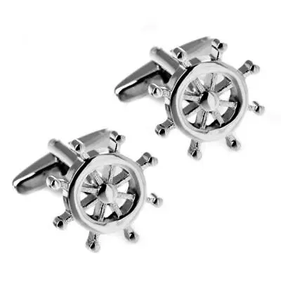 HELM CUFFLINKS Nautical Wheel Boat Ship Sailing Boating Groom Wedding W GIFT BAG • $11.95