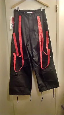 UFO Wind 90s Y2K Rave Pants With Multi Straps #88965 XS Black/Red • $63.01