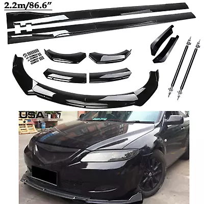 Front Bumper Lip Spoiler Kit +86.6  Car Side Skirt Glossy For Mazda 2 3 5 6 CX-3 • $99.99