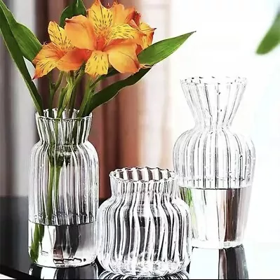 Small Clear Ribbed Glass Ripple Bottle Bud Vase Vintage Home Table Decoration • £7.99