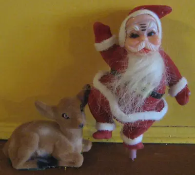 Folks Will Flock To Vtg Santa & Deer! Flocked Figurines • $4