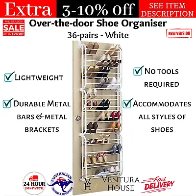 $63.97 • Buy 36 Pair Shoe Holder Organiser Over The Door Hanging Shelf Rack Storage Hook New 