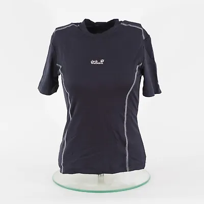 Womens Jack Wolfskin Short Sleeve Drybase Black Round Neck Stretch T-Shirt • £9.99