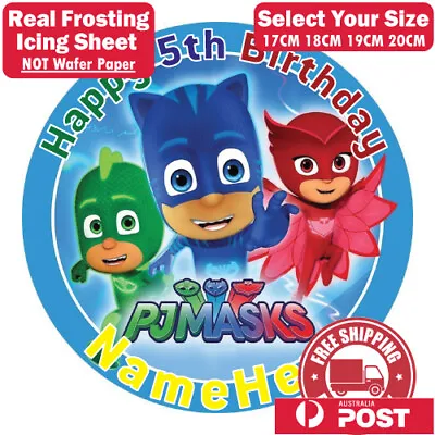 PJ Masks Personalised Edible Image Cake Topper Round Frosting Icing Party • $12.95