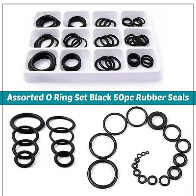 50pc Assorted O RING SET Black Rubber Seals Sink Tap Washers Plumbing Air Gas • £2.79