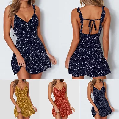 $10.05 • Buy Womens Boho Floral Summer V Neck Party Evening Beach Short Mini Dress Sundress