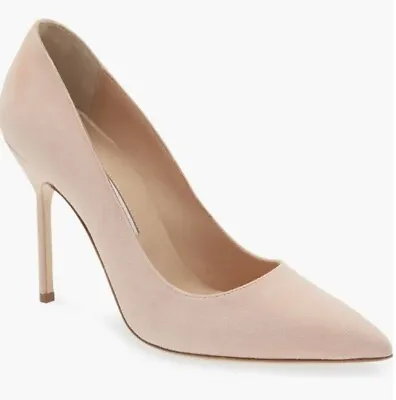 Manolo Blahnik BB Pointed Toe Pump Nude Suede Heels Pale Pink Size 39 US 8.5 NWT • $289