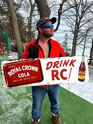 Vintage Royal Crown RC Soda Pop Metal Sign Bottle & Cooler Graphic 16 By 49 Inch • $465
