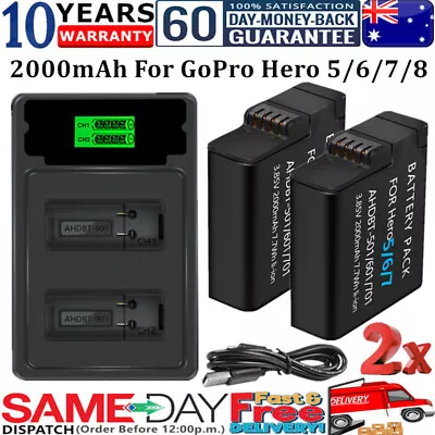 2x 2000mAh Rechargeable Battery & Dual Charger For GoPro Hero 5 6 7 8 Black Kit • $47.99