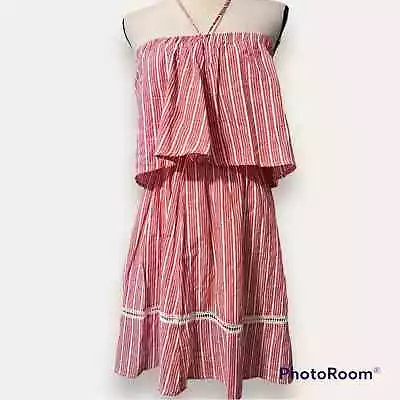 Morgan Sz Small Red White Striped Detail Dress Tassel Tie Neck Lined Knee Length • $15.59