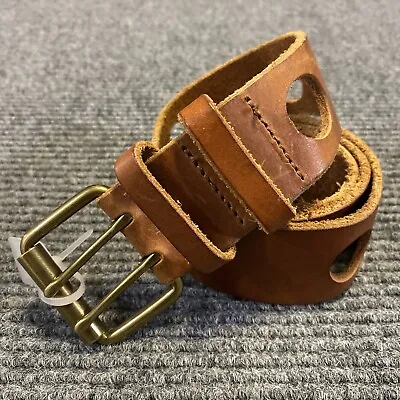 J Crew Belt Mens S Brown Leather Holes Gold Double Buckle • $12