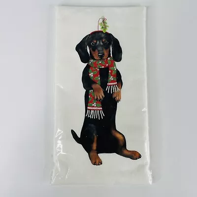 Mary Lake Thompson DACHSHUND Dog Scarf Mistletoe Kitchen Flour Sack Towel Xmas • $10