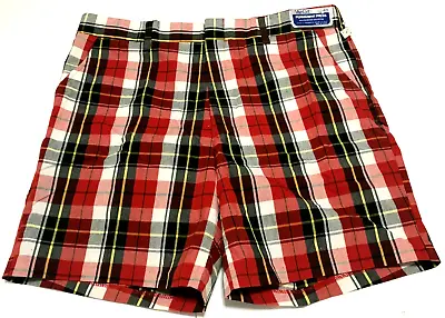 VAN CORT Men Vintage Red Plaid Chino Walking Golf Shorts Pants Size 40 NEW TAGS • $9.99