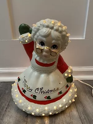 Vtg 12” Light-Up Ceramic Mrs Claus Tabletop Decor Hand Painted Corded Christmas • $75