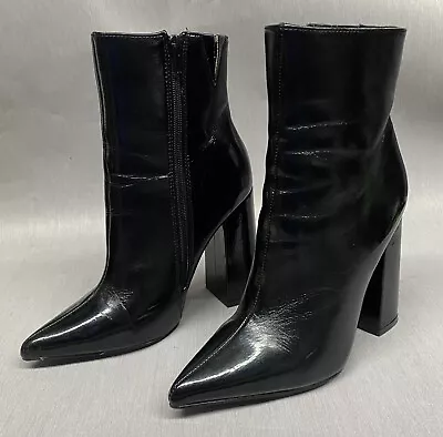 Liliana Black Booties Ankle Boots 7.5 Pointed Toe Block Heel Zip Up Womens Shoes • $33.50