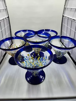 Set Of 6 Kosta Boda Royal Caribbean Martini Glasses Handblown Cobalt Blue • $29.99