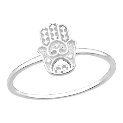 Hamsa Hand Stacking Ring In Sterling Silver Sizes L N P • £11.99