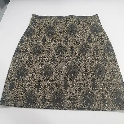 Gold Black Wallpaper Print Jersey Fitted Skirt Sz M  • $14.87