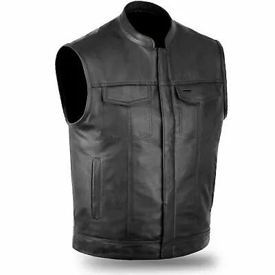$36.99 • Buy Motorcycle Mens Leather Biker Club Black New Riding Leather Vest Concealed Carry