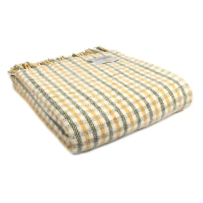 TWEEDMILL TEXTILES THROW 100% Wool Sofa Blanket GUN CLUB OLIVE YELLOW GREY CHECK • £61.95