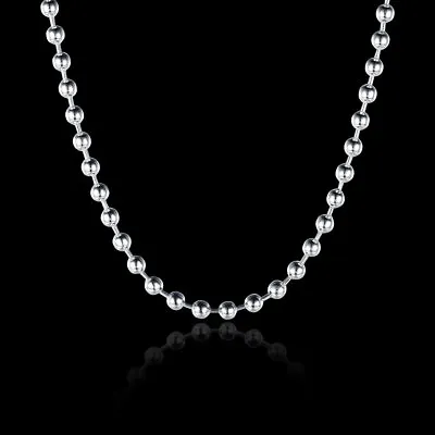 Mens Womens 925 Sterling Silver 3mm Thick Beads Ball Chain Necklace 16-30 Inch • $9.99