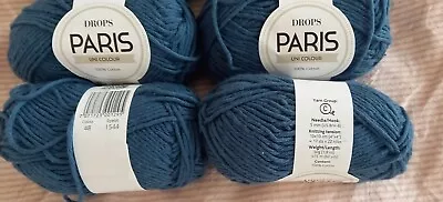 DROPS Paris Aran Yarn Petrol Blue 100% Cotton Knitting Crochet 50g Balls • £1.25