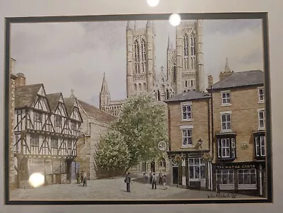 Wonderful Print Of Lincoln Cathedral/exchequer Von Nichols 1998 Mounted Framed • £35