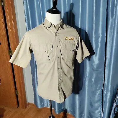 Cabela's Outfitter Shirt Medium Reg Tan Khaki Short Sleeve Button Down Embroider • $6.49