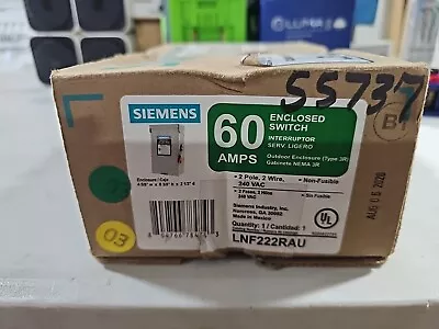 Siemens Outdoor Safety Switch 60 Amp 2-Pole 2-Wire 240 VAC Non-Fusible NEMA 3R • $69