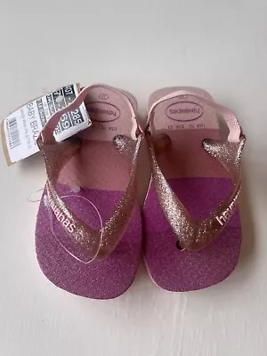 Baby Girl Havaianas Candy Pink Rose Gold Glittery Size 5 23 Flip Flops Shoes • £12