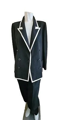 Ungaro Parallele Womens 1970s 1980s Vintage Black Pinstripe Double Breasted Suit • $229.99