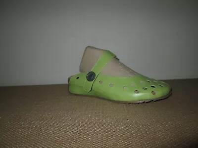 HAFLINGER Lime Green Leather Perforated Circle Dot Slip-On Mary-Jane Clogs Sz 36 • $44.69