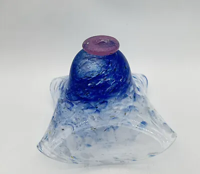Vtg Murano Art Glass Pedestal Footed Blue Green Large Bowl Center Piece SIGNED • $55