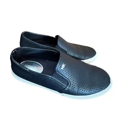 MICHAEL KORS Women's Flat Slip-on City Sneakers Black Leather White Size 7.5 • $25