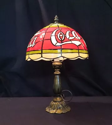 Vintage 15  Coca Cola Tiffany Style Plastic Stained Glass Shade Table Lamp • $35