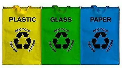 £6.99 • Buy 3 X Recycling Bag Color Coded Recycle Plastic Glass Paper Storage Bin Carry Bag