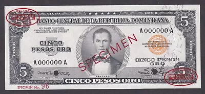 [UNC] Specimen 1952 Dominican Republic 5 Pesos Oro P-68s 96 [010-1] • $500