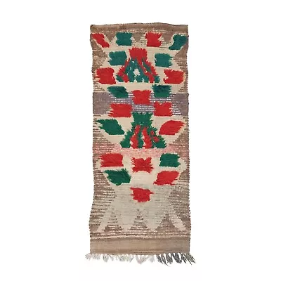 Moroccan Handmade Vintage Rug 2'5x5'5 Berber Geometric Red & Green Cotton Carpet • $238.20