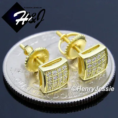 Men 925 Sterling Silver Icy Bling Cz Gold Plated 6mm Square Stud Earring*ge131 • $19.99