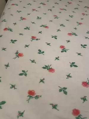 Vintage Blanket Satin Edge White Classic Pink Roses 68x73 Soft Flannel Bedding • $50