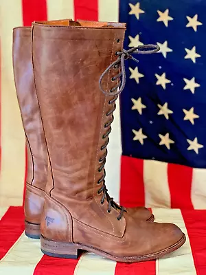 FRYE Women's Boots Vienna Tall Lace Up Vtg Brown Leather Combat Equestrian SZ 8M • $200