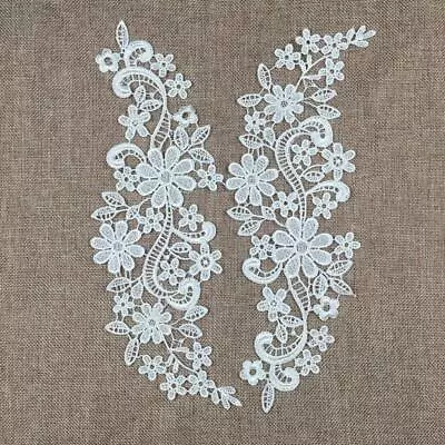 White Floral Venise Lace Applique Embroidered Guipure Sewing Lace Motif Trims • $6.73