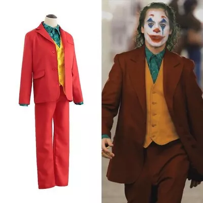 The Joker Men's Cosplay Costume Clown Clothes Red Suit Halloween Jacket Uniform • $41.99