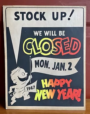 Vintage NOS 60s Neon ‘Closed Happy New Year’ Store Window Door Sign • $75