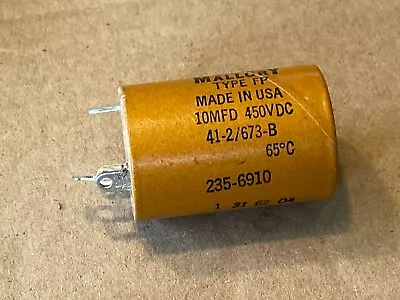 NOS 1969 Mallory 10 Uf 450v Type FP Can Capacitor W/ Paper Cover GUARANTEED (Qty • $15