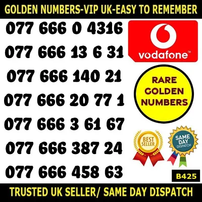 £29.95 • Buy Golden Number Rare VIP Vodafone UK SIM-Easy To Remember Unique Numbers-B425 LOT